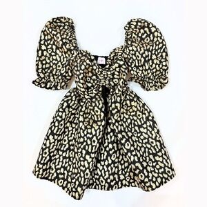BuddyLove Colby Black Gold Metallic Leopard Puff Sleeve Mini Dress Retro Glam